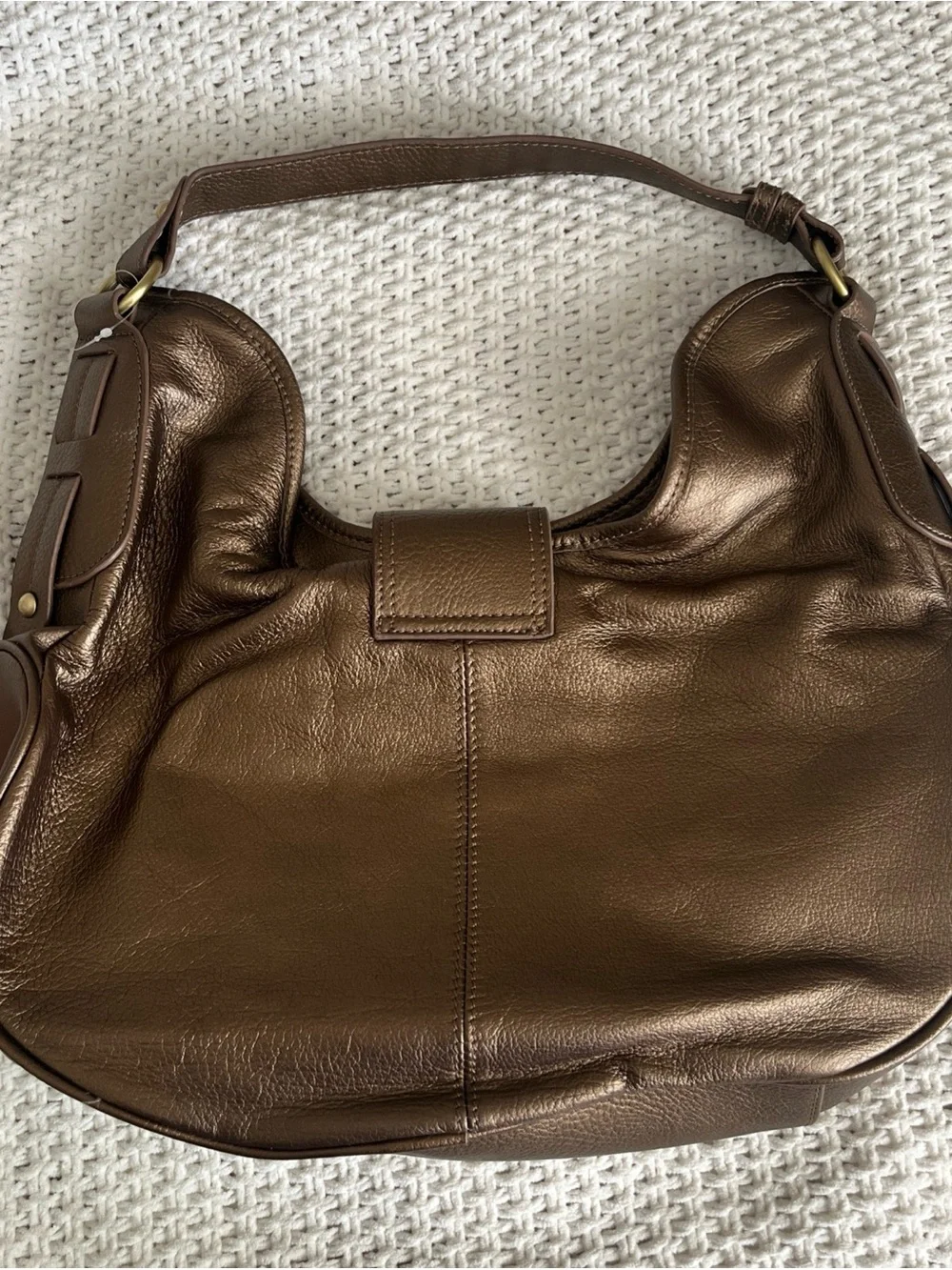 Coldwater Creek Metallic Brown Leather Hobo Studded Bag Buckle Accent Y2K Boho